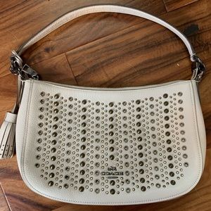 Coach Chelsea Cream Leather Studded Shoulder Bag 37036.